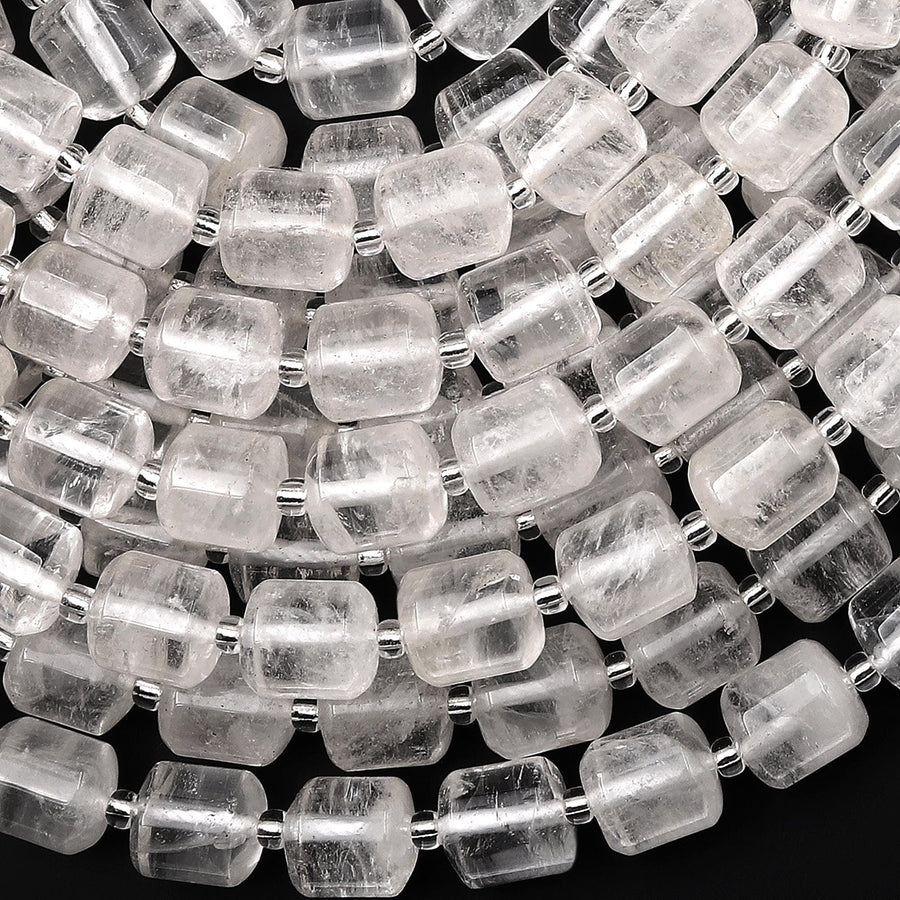 AAA Natural Rock Quartz Smooth Barrel Drum Tube 9mm 10mm Beads 15.5" Strand