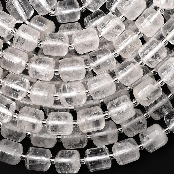 AAA Natural Rock Quartz Smooth Barrel Drum Tube 9mm 10mm Beads 15.5" Strand
