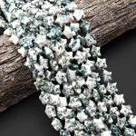 Natural Green Tree Agate Beads 16mm Puffy Star Gemstone 15.5" Strand