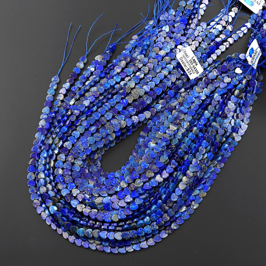 Natural Blue Lapis Carved 6mm Smooth Heart Beads Gemstone 15.5" Strand