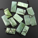 Natural Green Serpentine Jade Pendant Side Drilled Rectangle Gemstone
