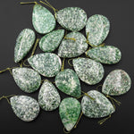 Natural Green Tree Agate Pendant Side Drilled Teardrop Gemstone