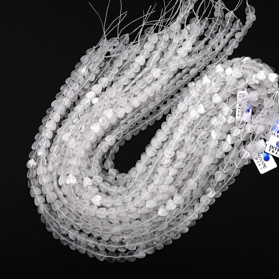 Natural Rock Quartz Heart 8mm Beads Center Drilled Gemstone 15.5" Strand