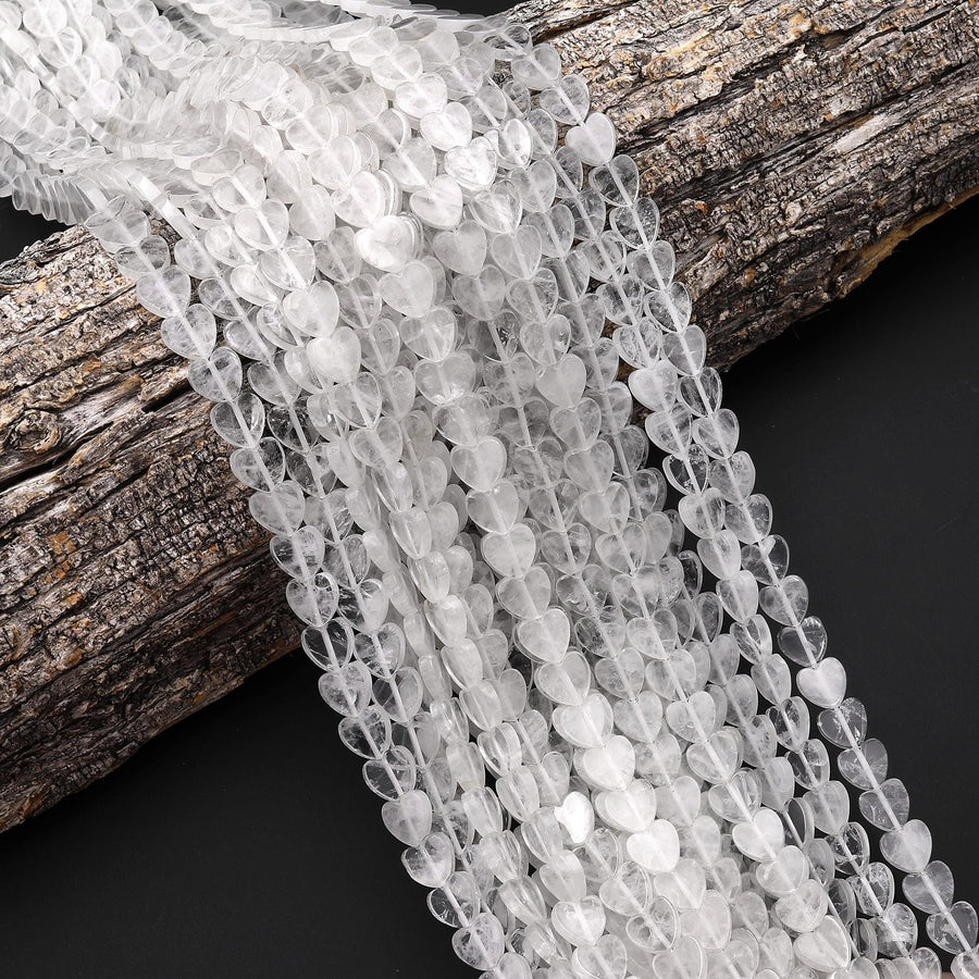 Natural Rock Quartz Heart 8mm Beads Center Drilled Gemstone 15.5" Strand