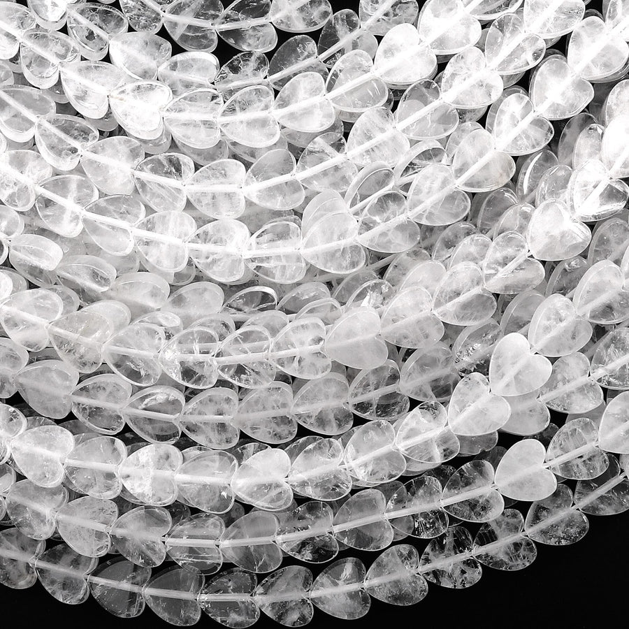 Natural Rock Quartz Heart 8mm Beads Center Drilled Gemstone 15.5" Strand