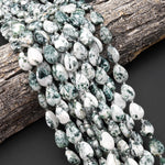 AAA Natural Green Tree Agate Beads Puffy Teardrop Vertically Drilled Gemstone 15.5" Strand