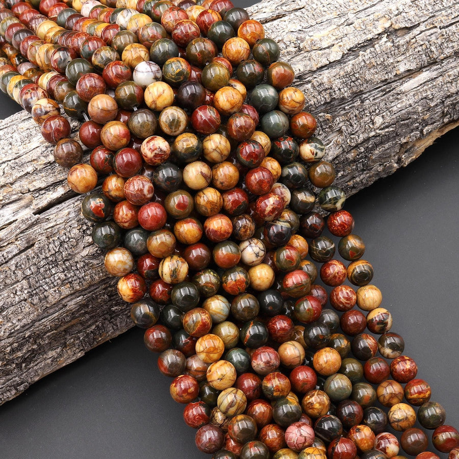 Natural Red Creek Jasper 4mm 6mm 8mm 10mm 12mm Round Beads Aka Cherry Creek Multicolor Picasso Jasper 15.5" Strand