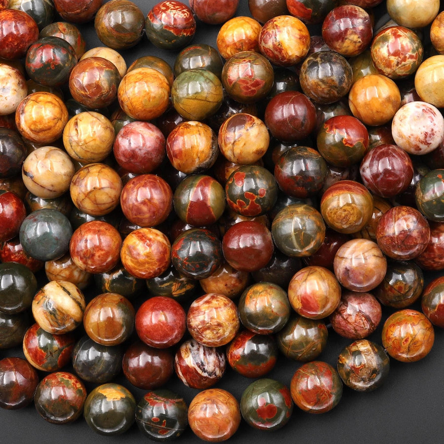 Natural Red Creek Jasper 4mm 6mm 8mm 10mm 12mm Round Beads Aka Cherry Creek Multicolor Picasso Jasper 15.5" Strand