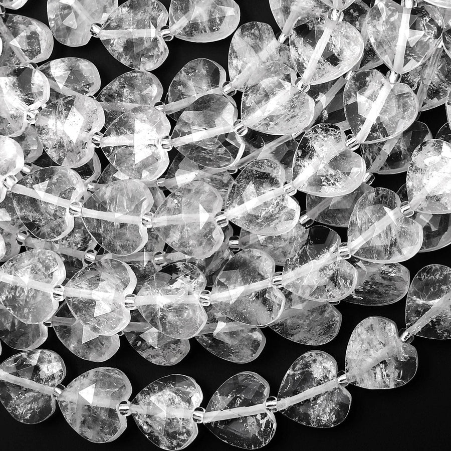 AAA Faceted Natural Rock Quartz Crystal Faceted Heart Beads 14mm Healing Gemstone 15.5" Strand