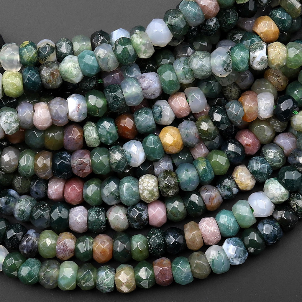 Faceted Natural Indian Agate 6x4mm Rondelle Gemstone Beads 15.5" Strand