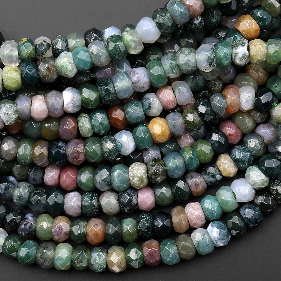 Faceted Natural Indian Agate 6x4mm Rondelle Gemstone Beads 15.5" Strand