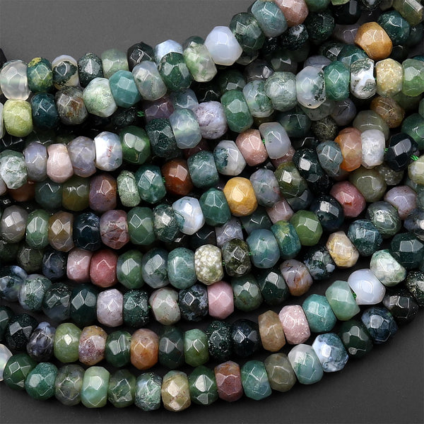 Faceted Natural Indian Agate 6x4mm Rondelle Gemstone Beads 15.5" Strand