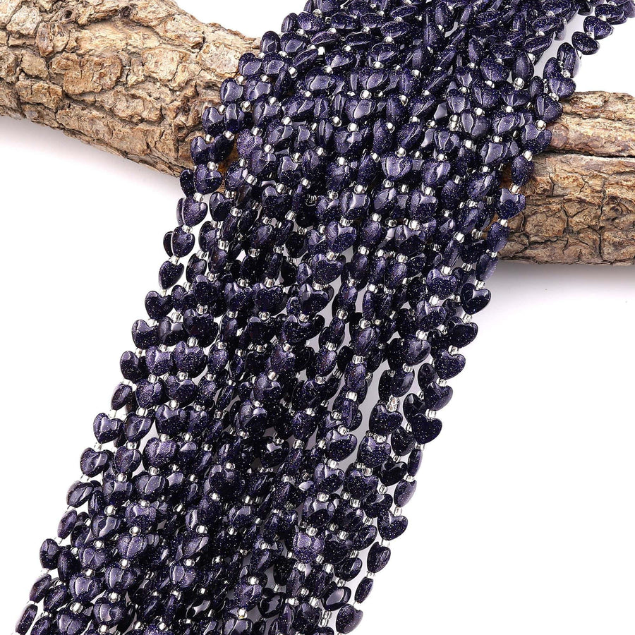 Carved Blue Goldstone Smooth Heart Beads 6mm Gemstone 15.5" Strand