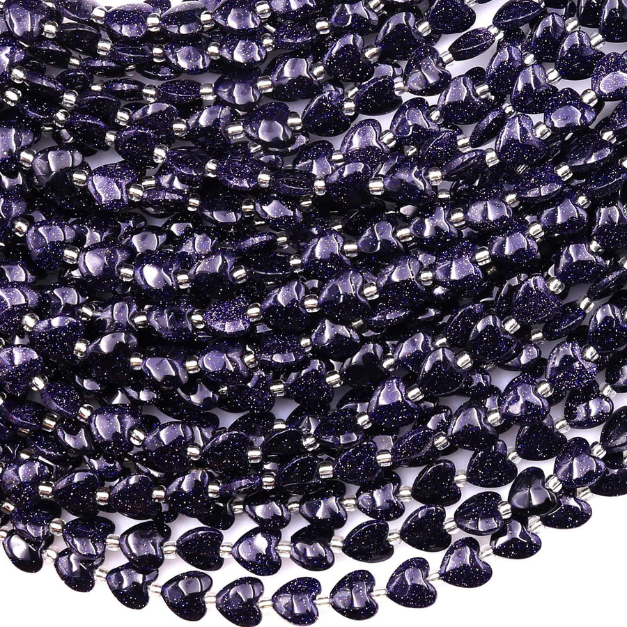 Carved Blue Goldstone Smooth Heart Beads 6mm Gemstone 15.5" Strand