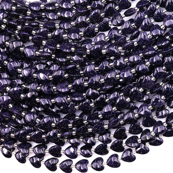 Carved Blue Goldstone Smooth Heart Beads 6mm Gemstone 15.5" Strand