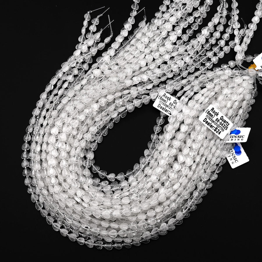 Natural Natural Rock Crystal Quartz Carved Heart Beads 6mm Gemstone 15.5" Strand