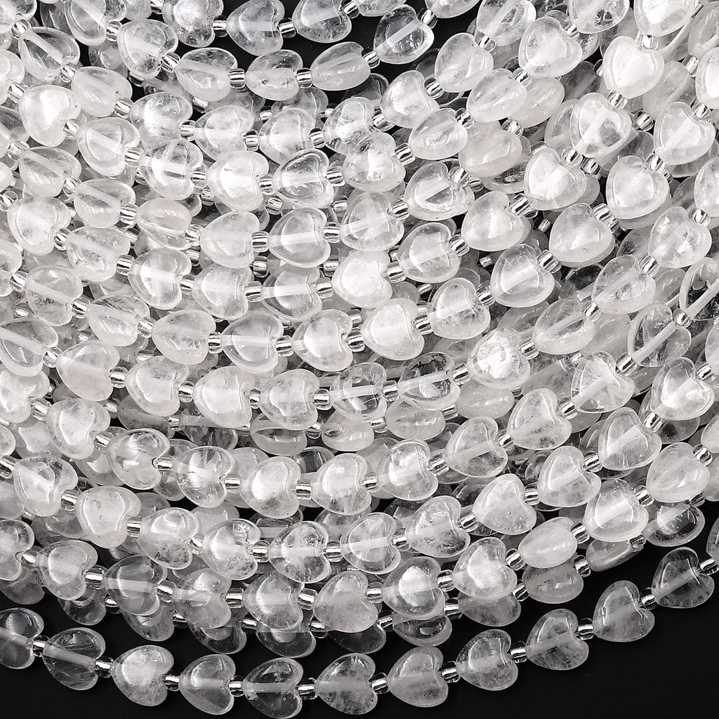 Natural Natural Rock Crystal Quartz Carved Heart Beads 6mm Gemstone 15.5" Strand
