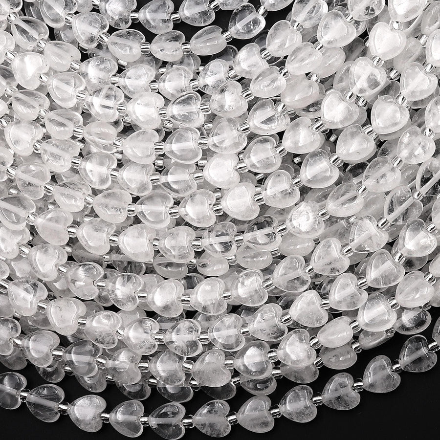 Natural Natural Rock Crystal Quartz Carved Heart Beads 6mm Gemstone 15.5" Strand