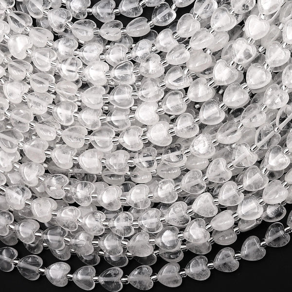 Natural Natural Rock Crystal Quartz Carved Heart Beads 6mm Gemstone 15.5" Strand
