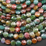 AAA Colorful Translucent Natural Indian Agate 8mm Faceted Coin Beads 15.5" Strand