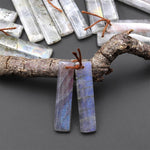 Natural Rainbow Labradorite Smooth Rectangle Earrings Drilled Matched Gemstone Bead Pair