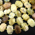 Natural Yellow Opal Faceted Rectangle Octagon Beads Center Drilled 15.5" Strand