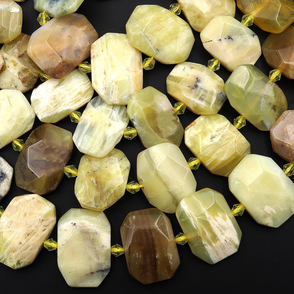 Natural Yellow Opal Faceted Rectangle Octagon Beads Center Drilled 15.5" Strand