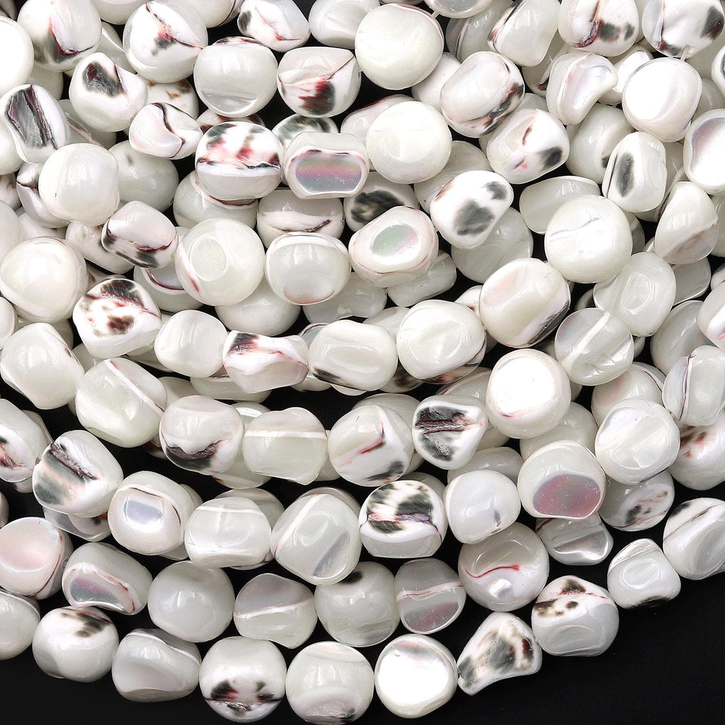 Natural White Mother of Pearl Rounded Nugget Beads Iridescent Shell 8mm 15.5" Strand