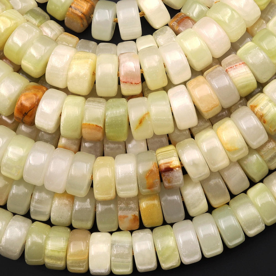 AAA Large Natural Green Brown Calcite 12mm Heishi Wheel Rondelle Beads Aka Afghanistan Jade 15.5" Strand