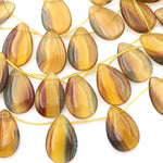 Natural Honey Rainbow Fluorite Smooth Teardrop Beads Golden Yellow Green Mauve Gemstone 15.5" Strand