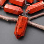 AAA Natural Red Jasper Crystal Faceted Hexagonal Point Pendant for Jewelry Making