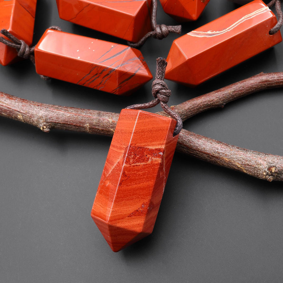 AAA Natural Red Jasper Crystal Faceted Hexagonal Point Pendant for Jewelry Making