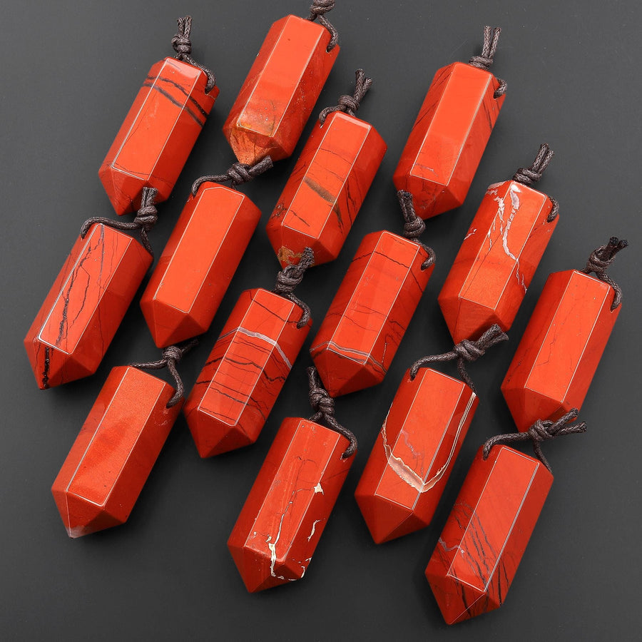 AAA Natural Red Jasper Crystal Faceted Hexagonal Point Pendant for Jewelry Making