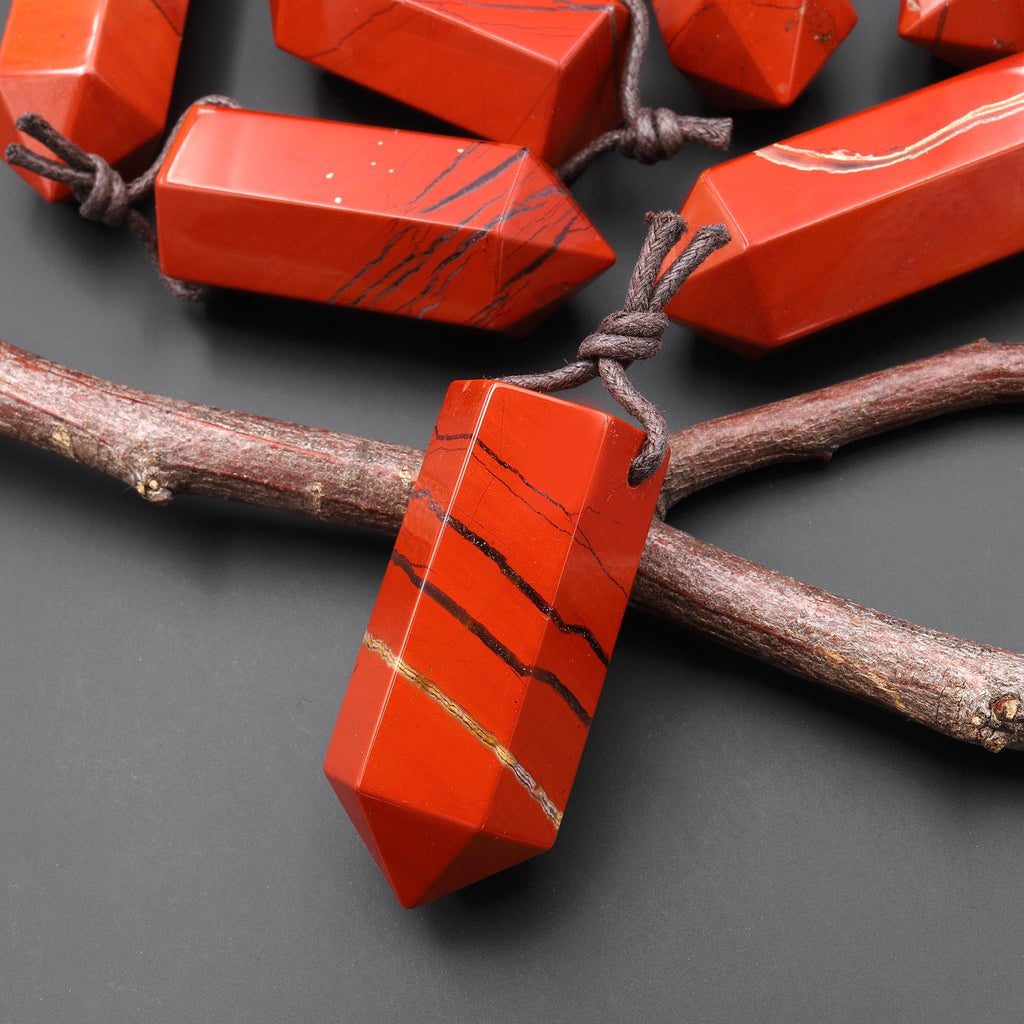 AAA Natural Red Jasper Crystal Faceted Hexagonal Point Pendant for Jewelry Making A6