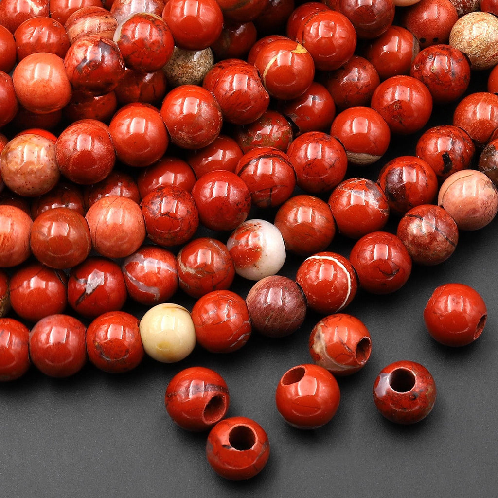 AAA Large Hole Beads 2mm 3mm Drill Natural Red River Brecciated Jasper 6mm Round Beads 8" Strand