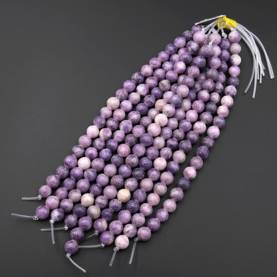 Large Hole Beads 2.5mm Drill Natural Purple Lepidolite 10mm Round Beads 8" Strand