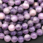 Large Hole Beads 2.5mm Drill Natural Purple Lepidolite 10mm Round Beads 8" Strand