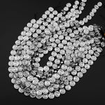 Silver Hematite Carved 12mm Rose Flower Coin Beads 15.5" Strand