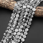Silver Hematite Carved 12mm Rose Flower Coin Beads 15.5" Strand