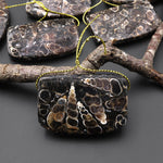 Hand Made Natural Turritella Agate Long Rectangle Saddle Pendant Real Fossil from Wyoming USA