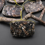 Hand Made Natural Turritella Agate Long Rectangle Saddle Pendant Real Fossil from Wyoming USA
