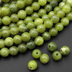 AAA Large Hole Beads 2.5mm Drill Natural Olive Jade 8mm Round Beads 8" Strand