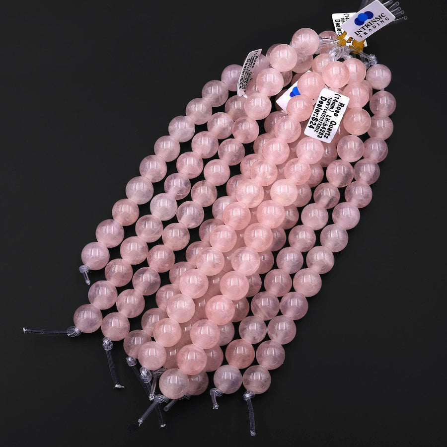 AAA Large Hole Beads 3mm Drill Natural Pink Rose Quartz 14mm Round Beads 8" Strand
