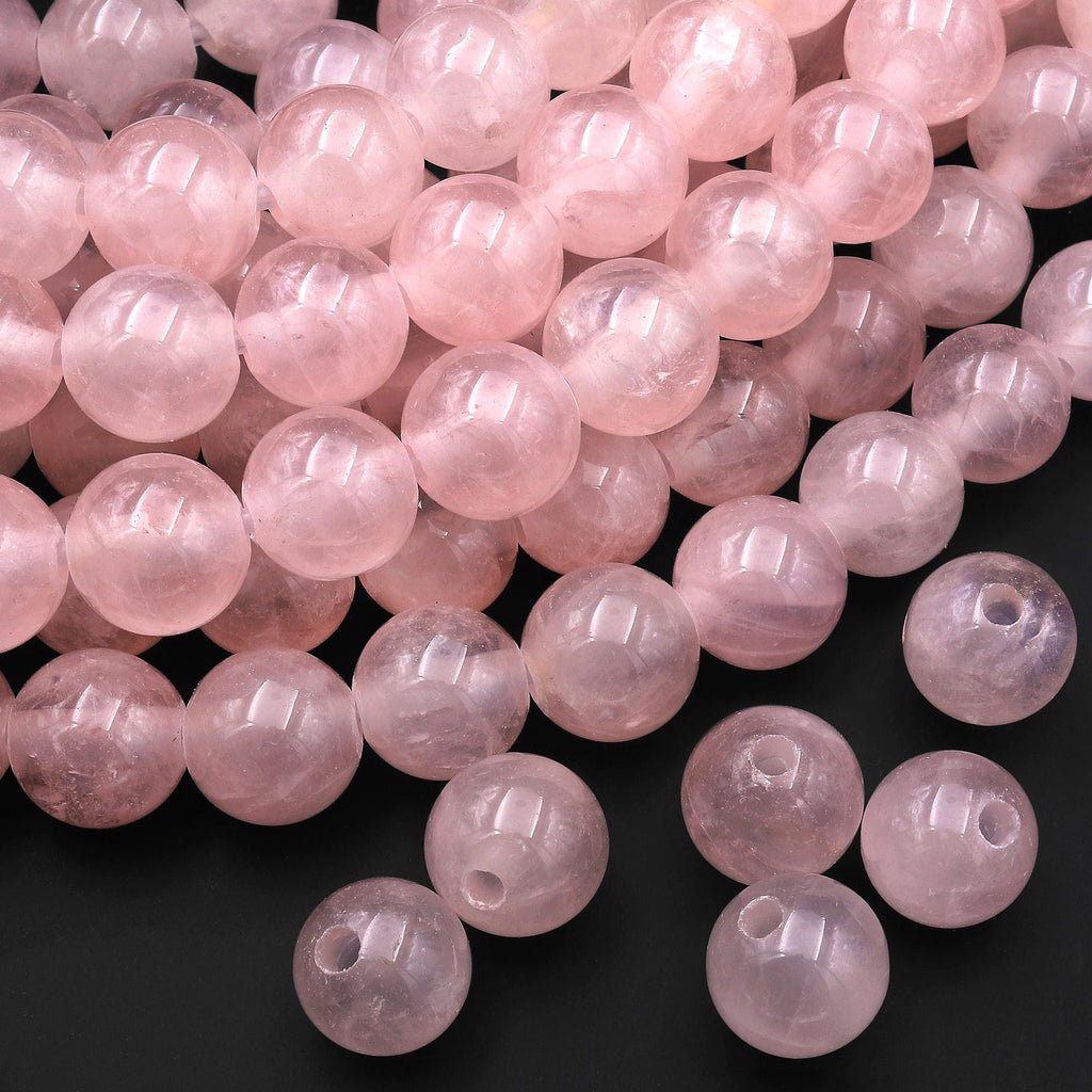 AAA Large Hole Beads 3mm Drill Natural Pink Rose Quartz 14mm Round Beads 8" Strand