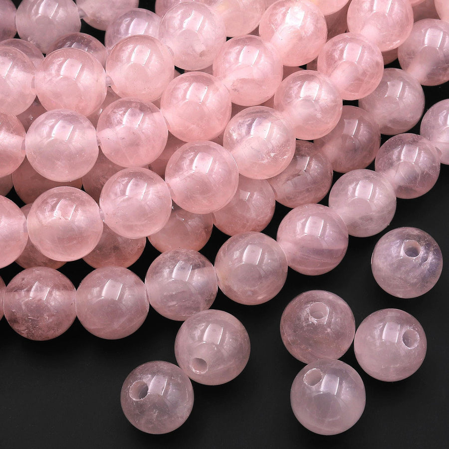AAA Large Hole Beads 3mm Drill Natural Pink Rose Quartz 14mm Round Beads 8" Strand