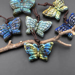AAA Hand Carved Natural Labradorite Butterfly Pendant 3D