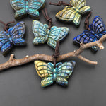 AAA Hand Carved Natural Labradorite Butterfly Pendant 3D