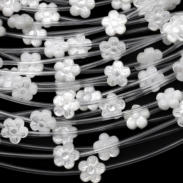 AAA Natural White Mother of Pearl Hand Carved Cherry Blossom Flower 10mm Gemstone Beads Strand