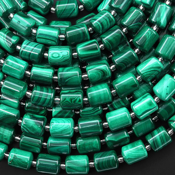 AAA Natural Green Malachite Smooth Tube Cylinder Beads 8x10mm 15.5" Strand