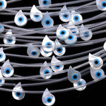AAA Iridescent Natural White Mother of Pearl Shell Blue Evil Eye Teardrop Beads 11x8mm Strand